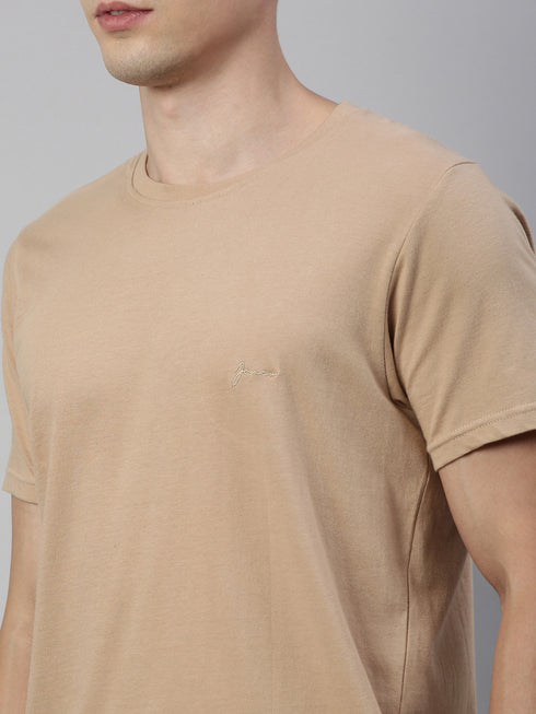 Plain Beige Short-Sleeved T-Shirt.